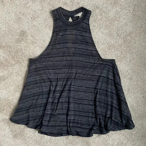 Express One Eleven Knit Sleeveless Striped Halter Top Open Back Black Gray S